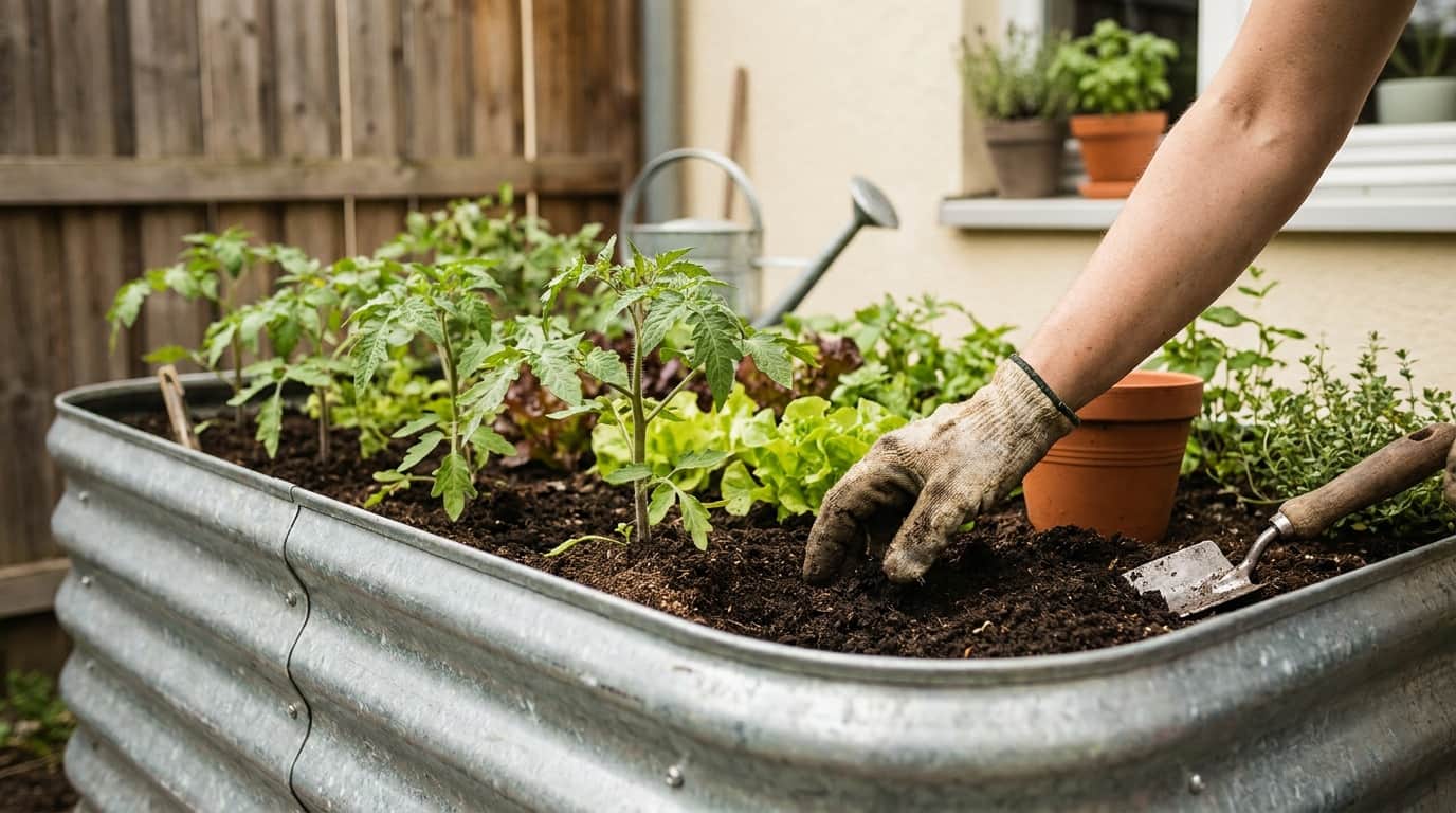 Affordable raised garden beds under one hundred dollars planted with vegetables
