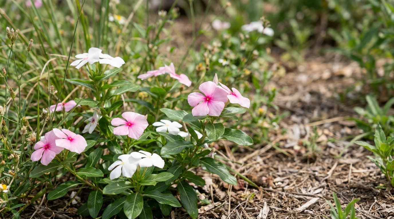 Annual Vinca growing in a garden