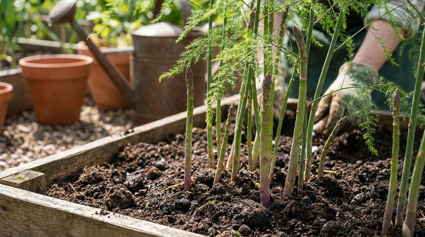 Asparagus growing in a garden