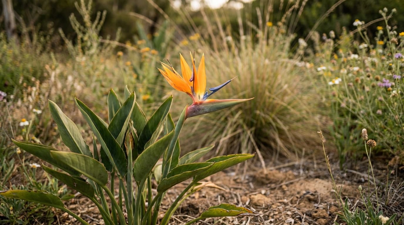 Bird of Paradise growing in a garden