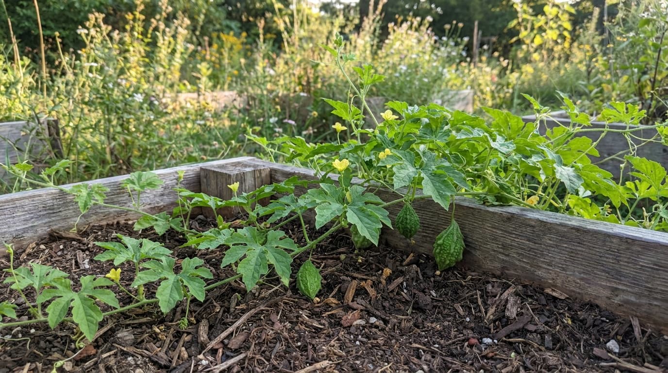 Bitter Melon growing in a garden