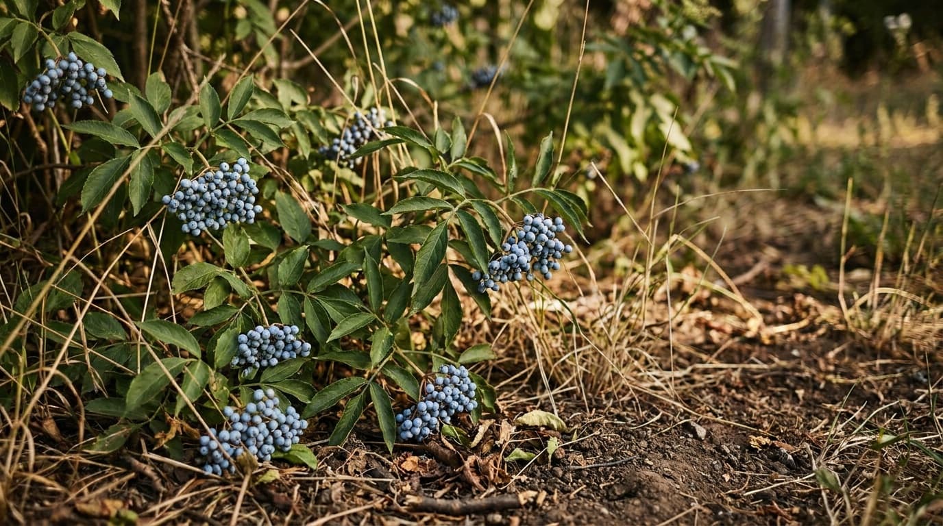 Blue Elderberry growing in a garden