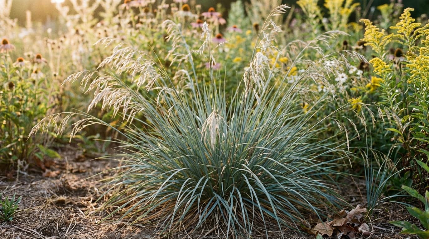 Blue Oat Grass growing in a garden