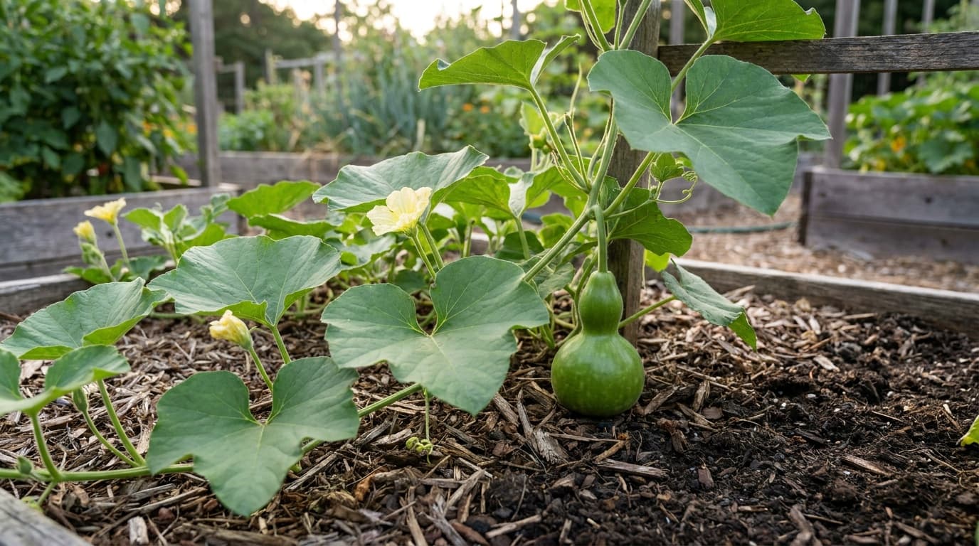 Bottle Gourd growing in a garden