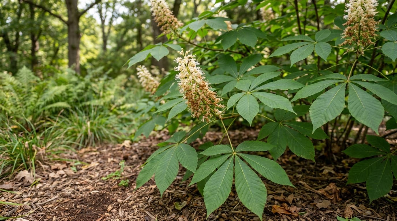 Bottlebrush Buckeye growing in a garden