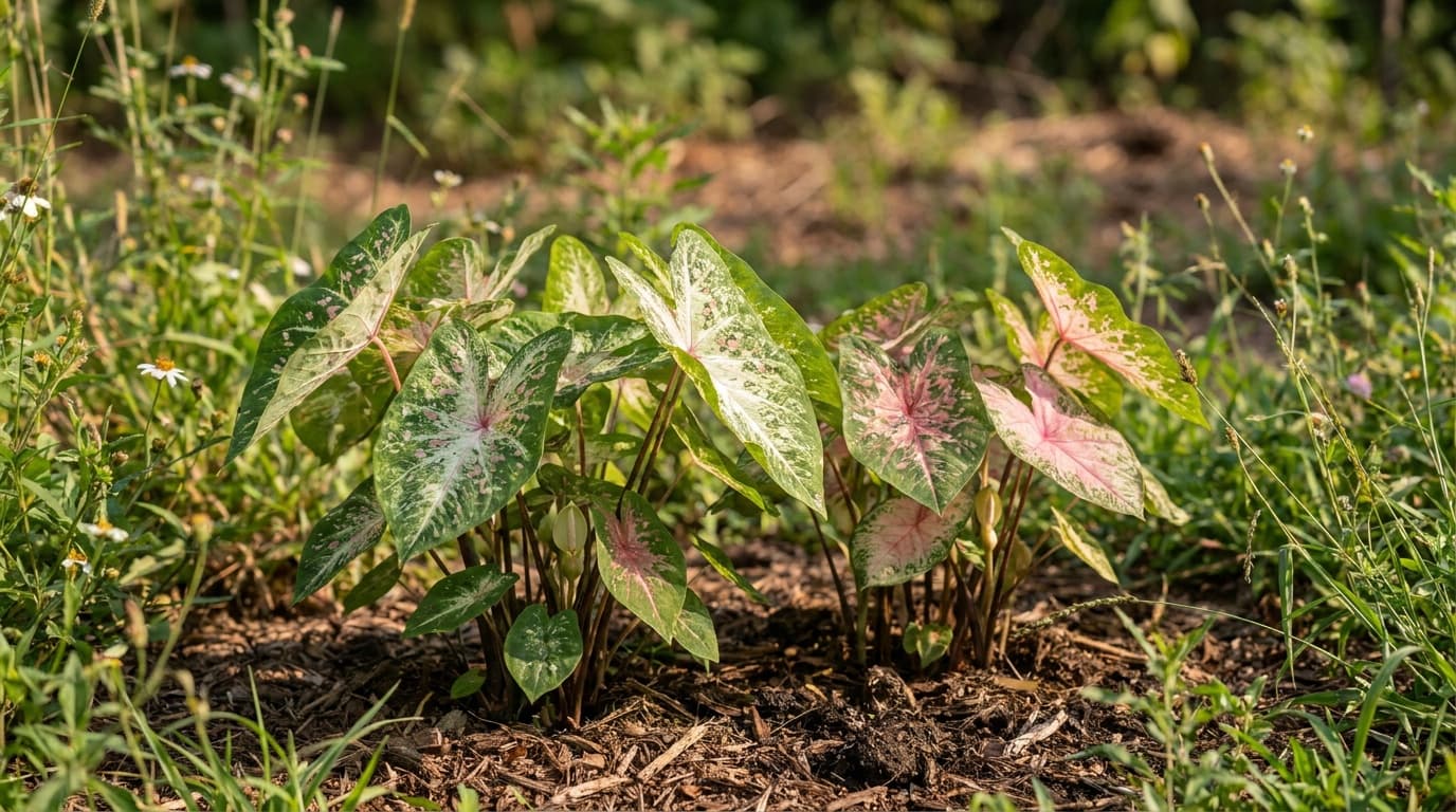 Caladium growing in a garden