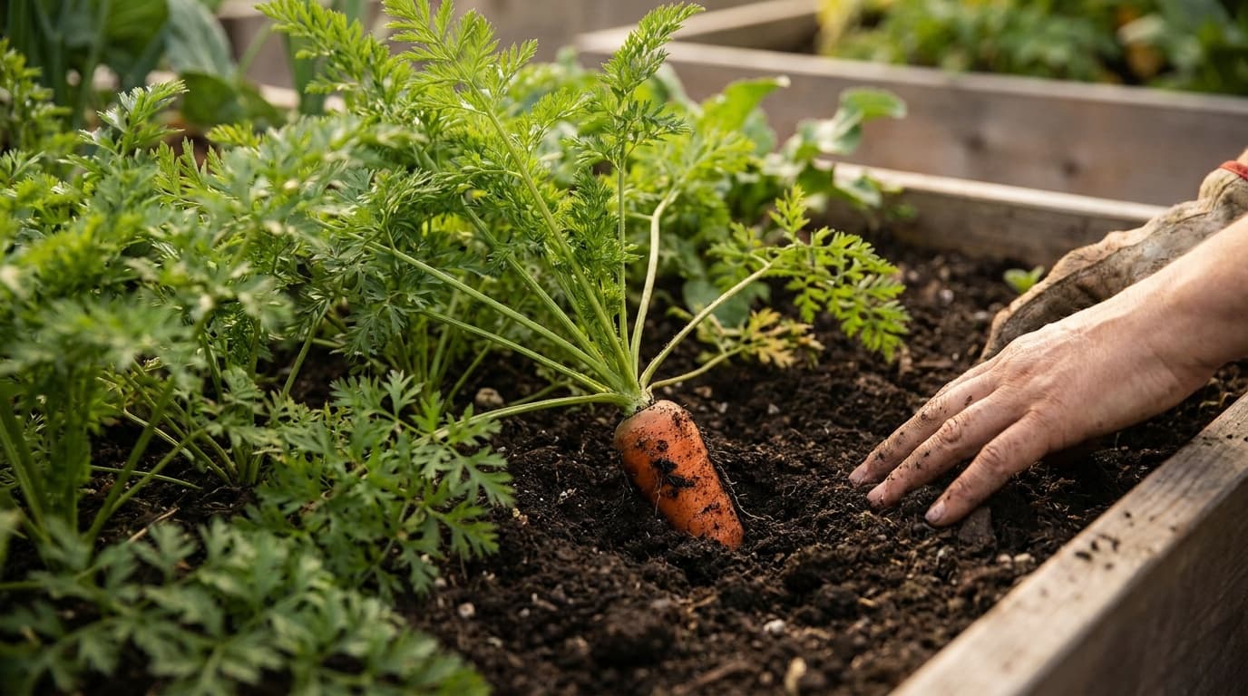 Carrot growing in a garden