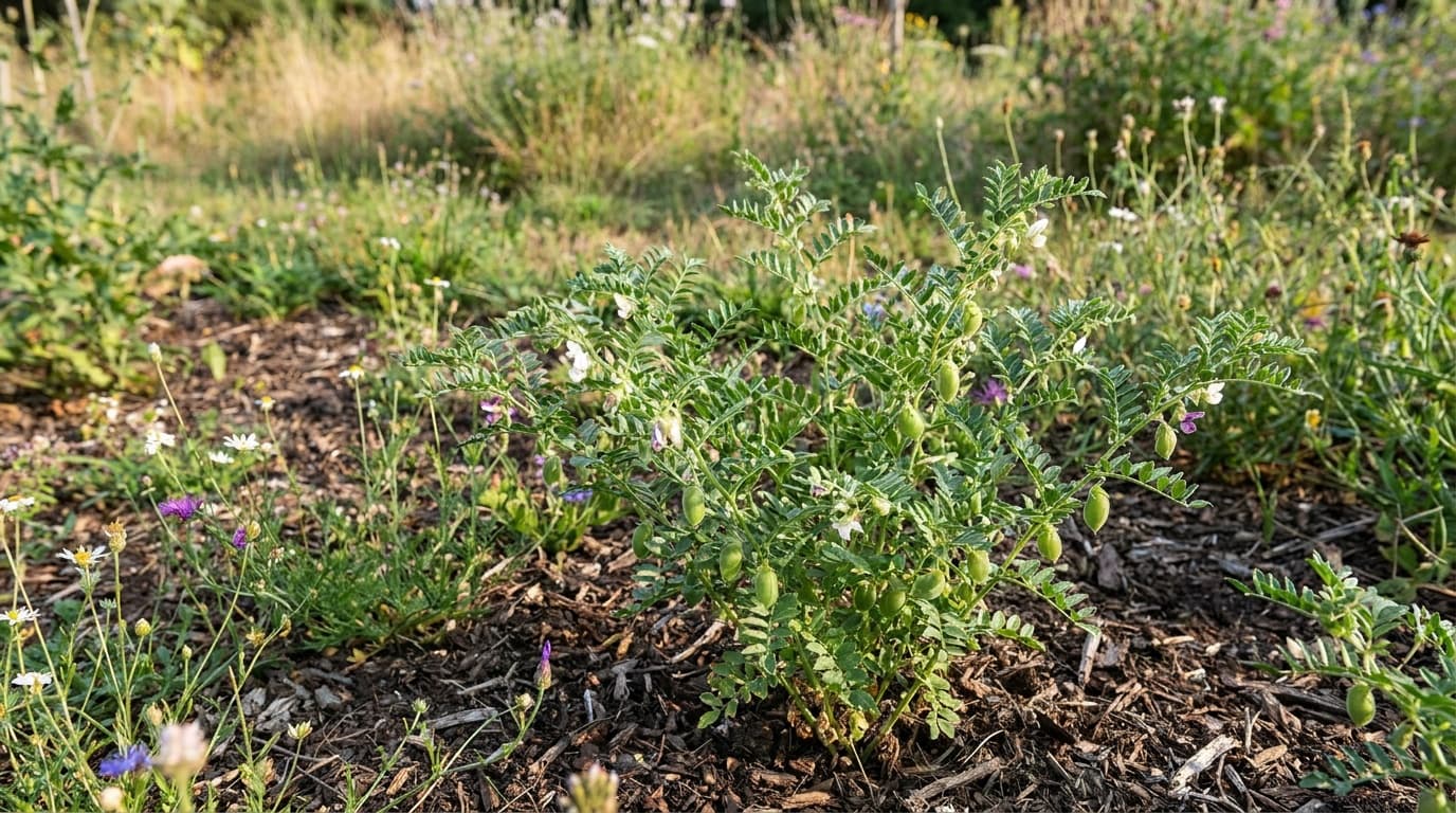 Chickpea growing in a garden
