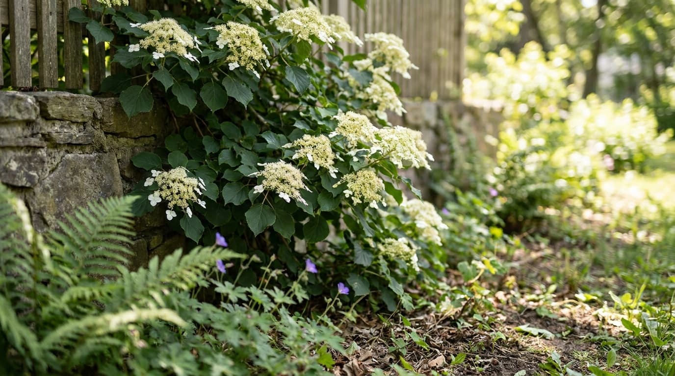 Climbing Hydrangea growing in a garden