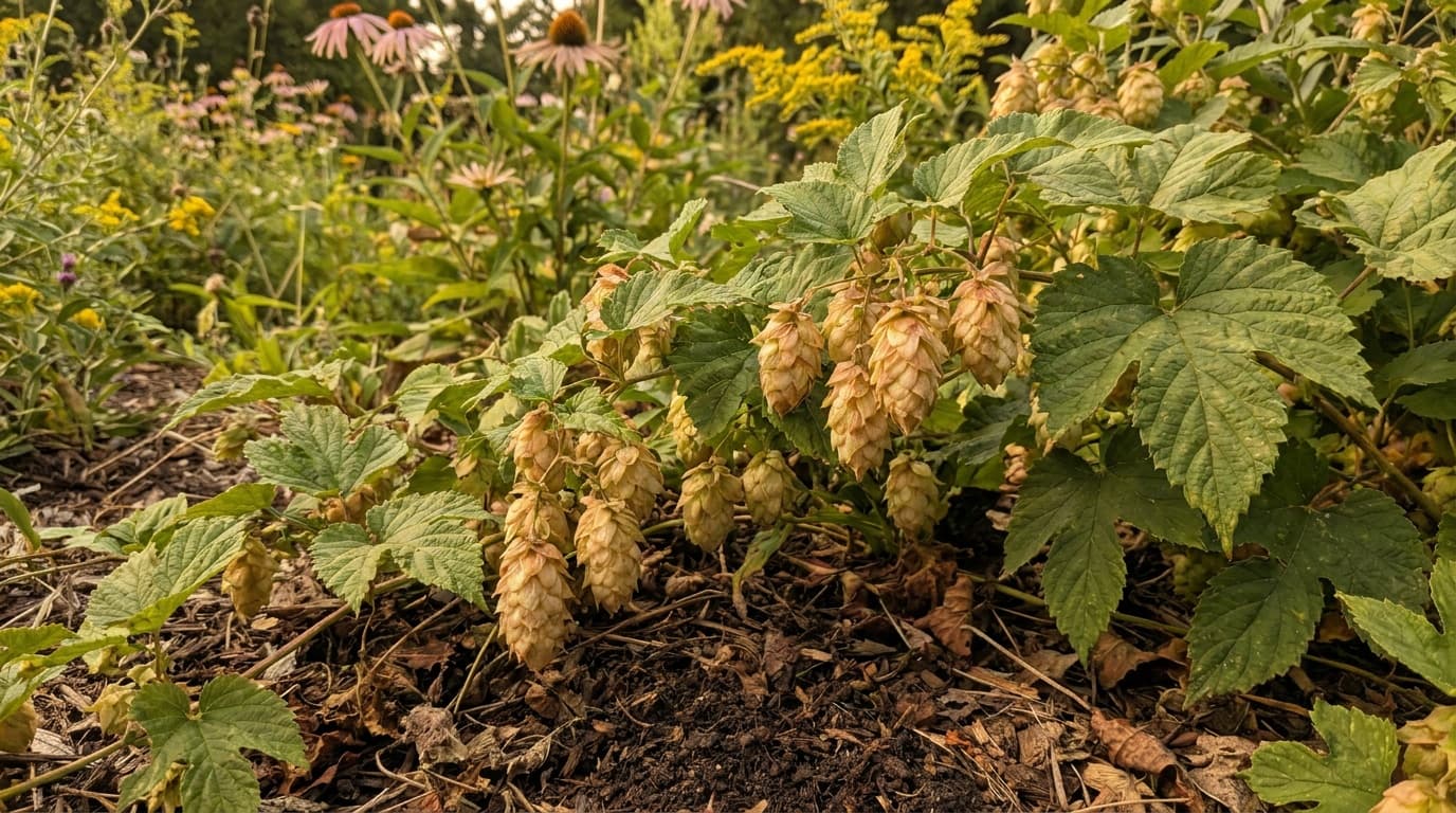 Common Hops growing in a garden
