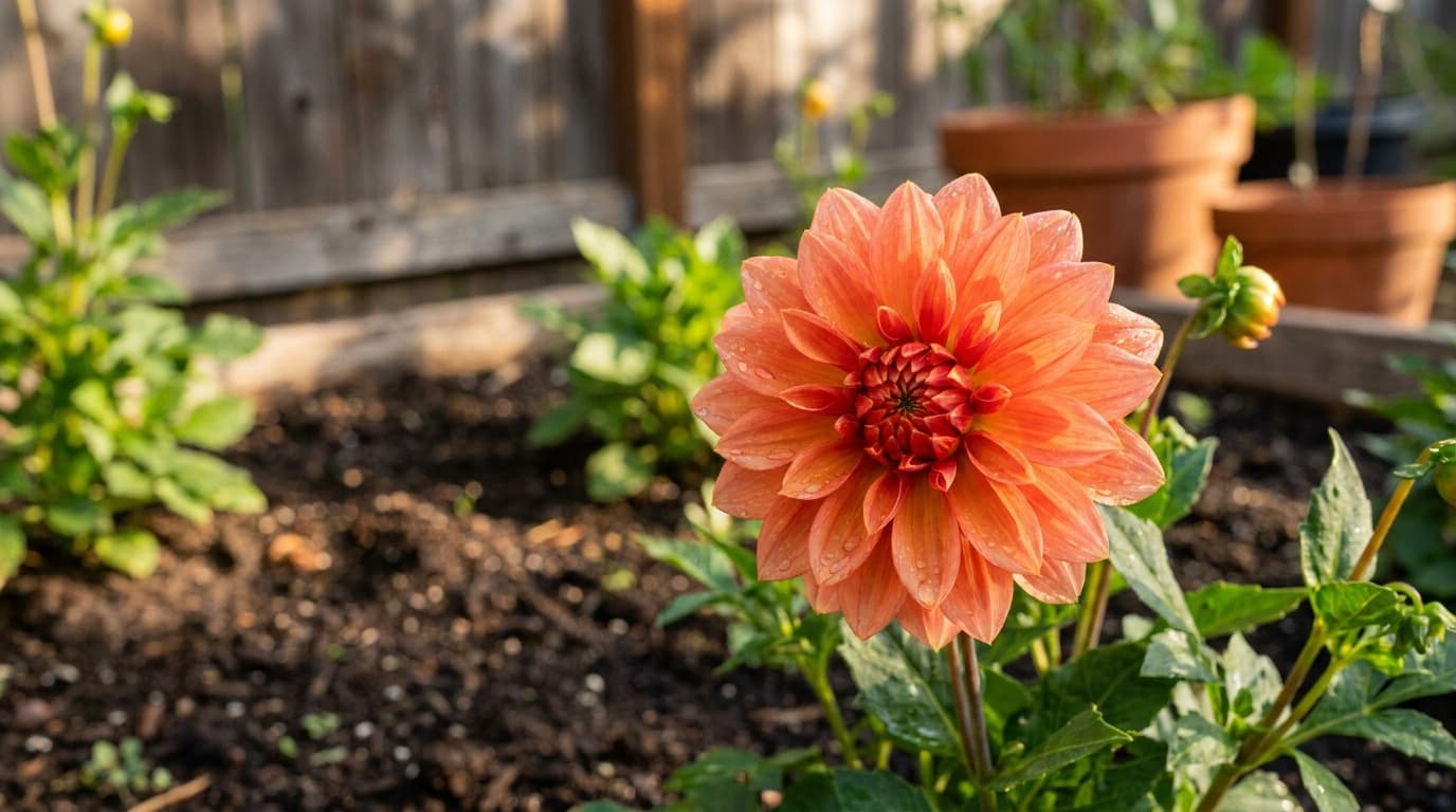 Dahlia growing in a garden