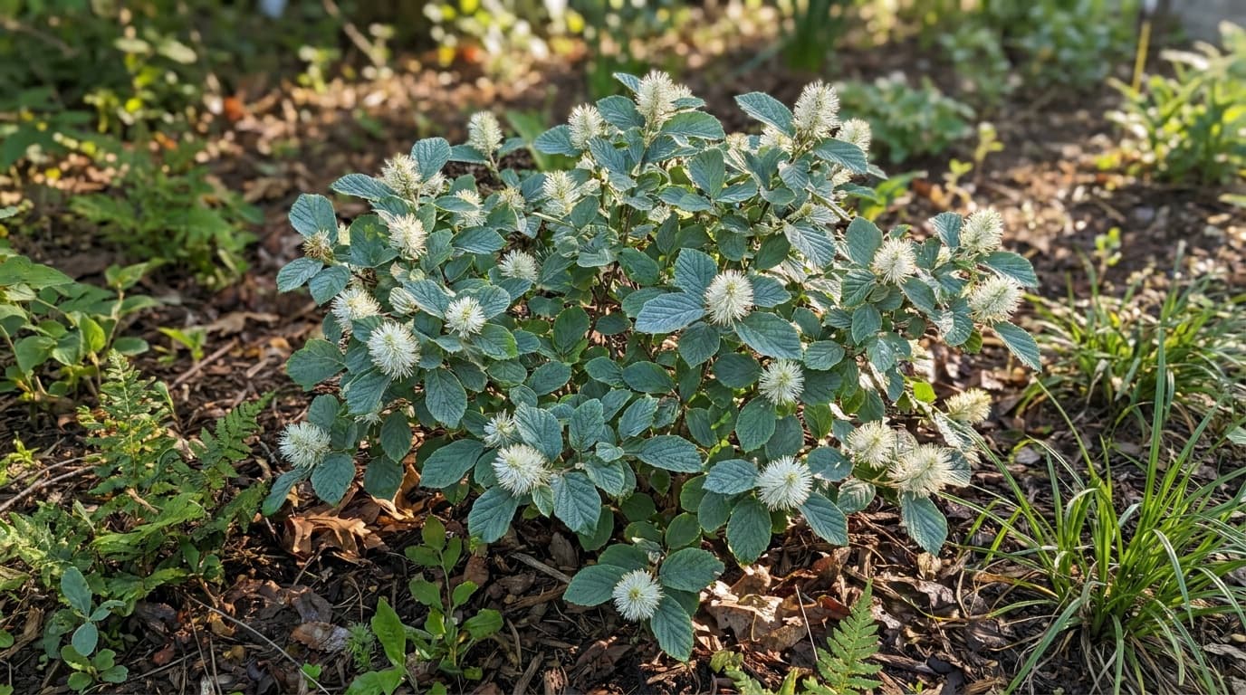 Dwarf Fothergilla growing in a garden