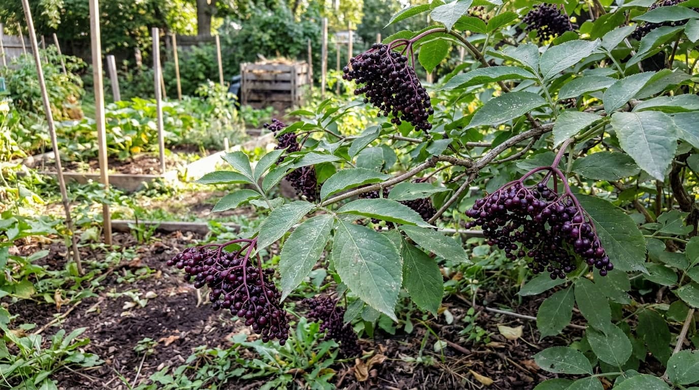 Elderberry growing in a garden