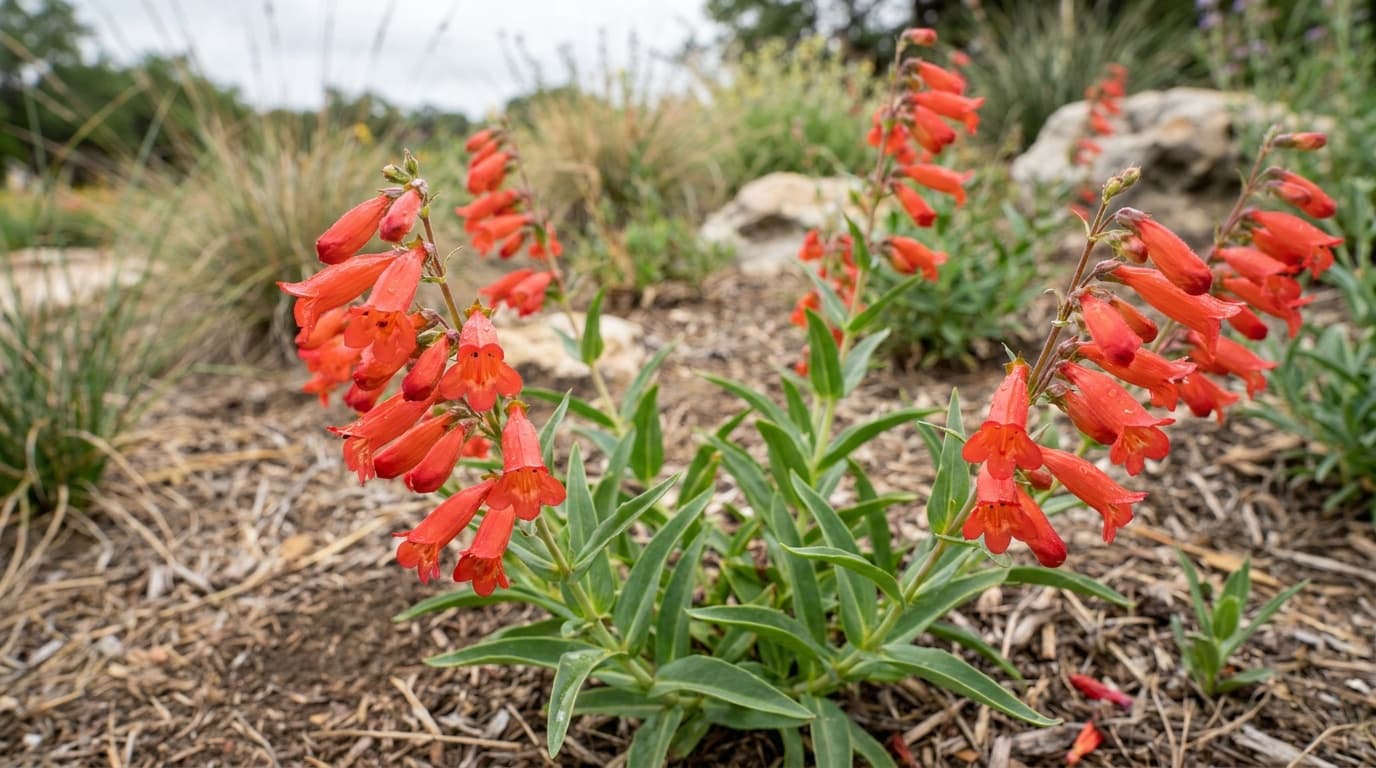 Firecracker Penstemon growing in a garden