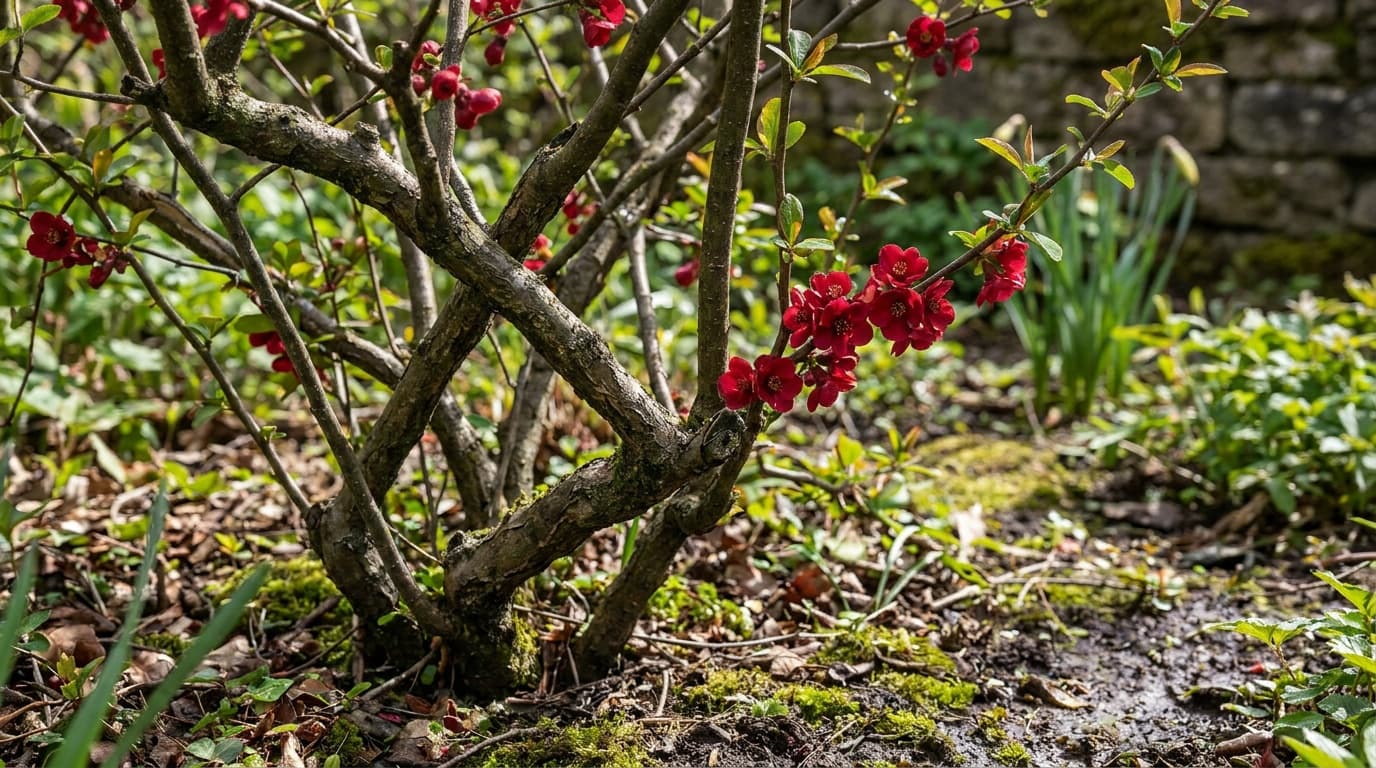 Flowering Quince growing in a garden