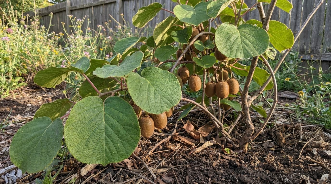 Fuzzy Kiwifruit growing in a garden