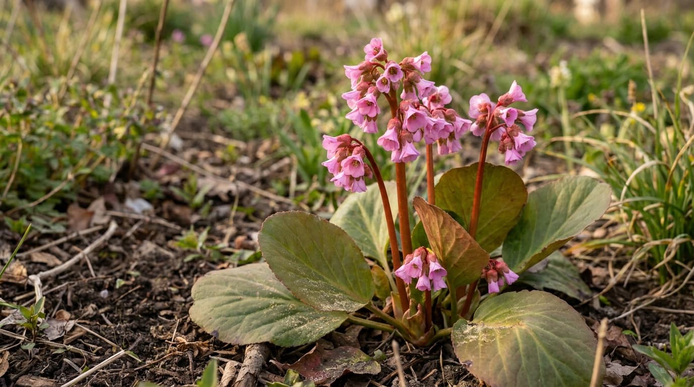 Heartleaf Bergenia growing in a garden