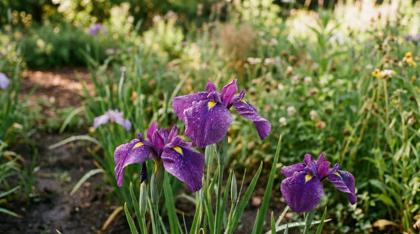 Japanese Iris growing in a garden