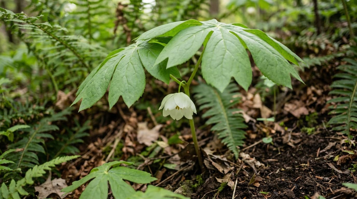 Mayapple growing in a garden