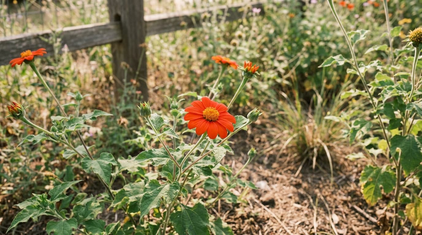Mexican Sunflower growing in a garden