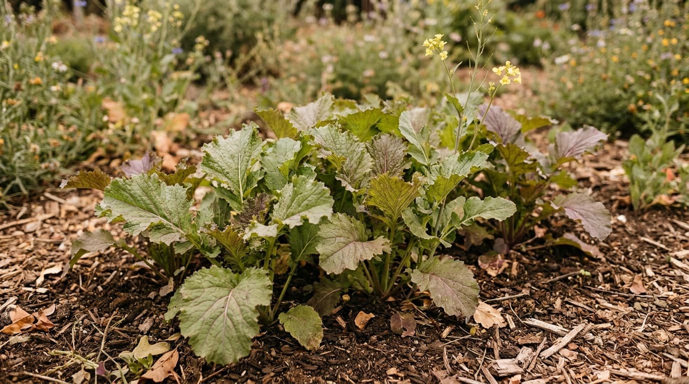 Mustard Greens growing in a garden
