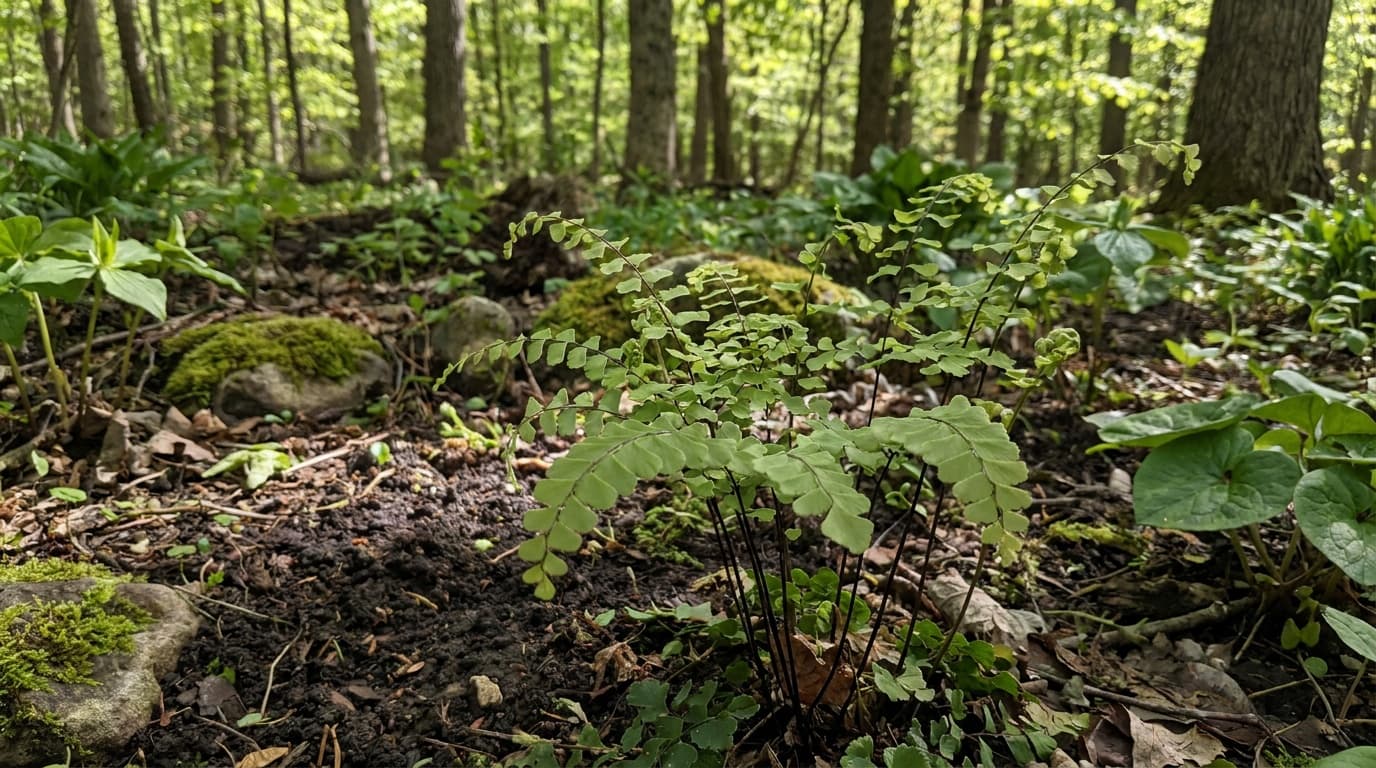 Northern Maidenhair Fern growing in a garden