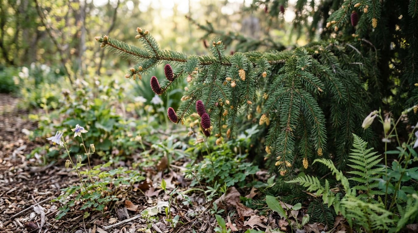 Norway Spruce growing in a garden