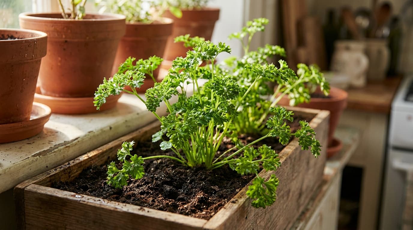 Parsley growing in a garden