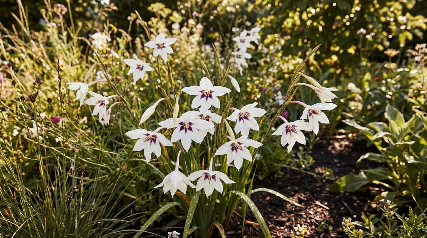 Peacock Orchid growing in a garden