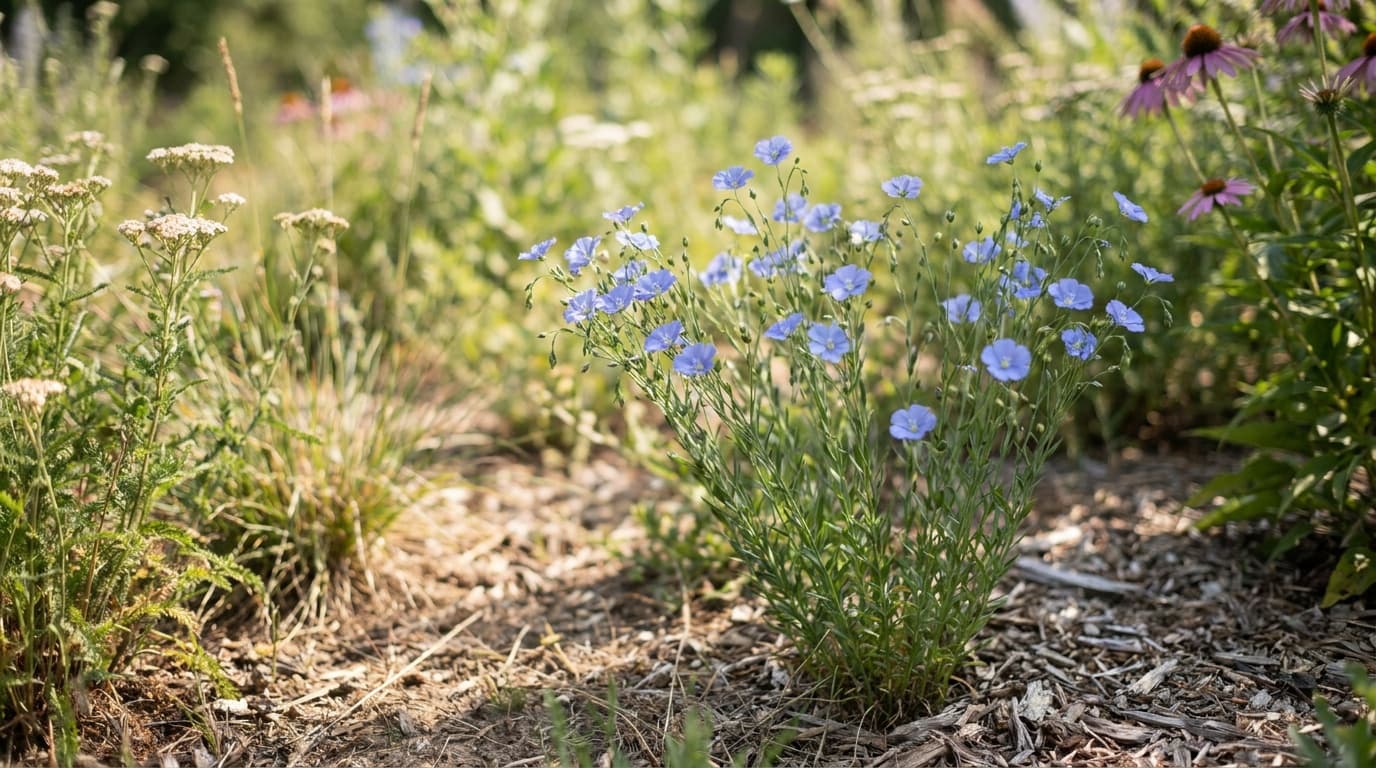 Perennial Flax growing in a garden