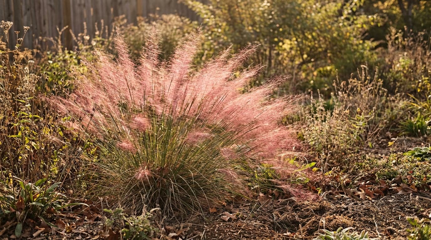 Pink Muhly Grass growing in a garden
