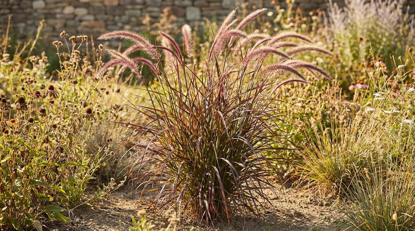Purple Fountain Grass growing in a garden