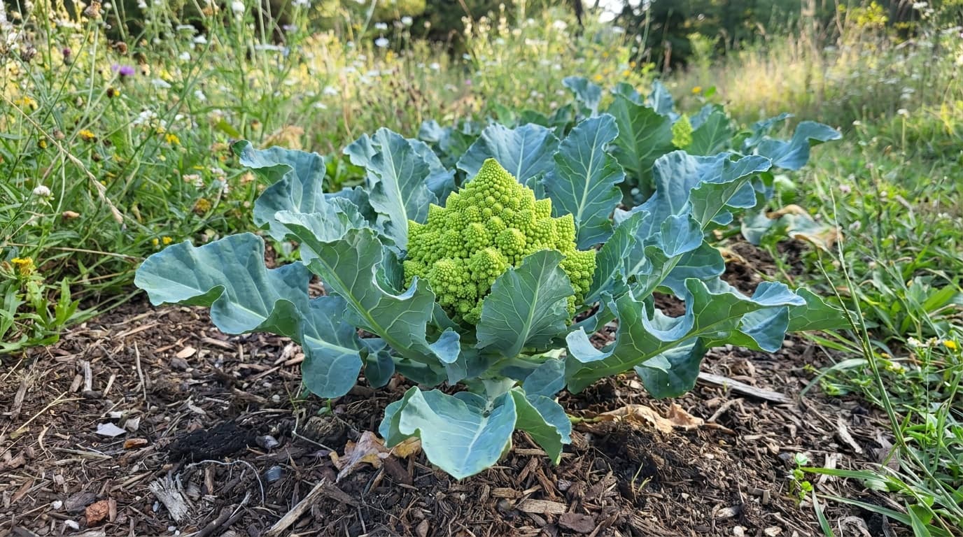 Romanesco growing in a garden