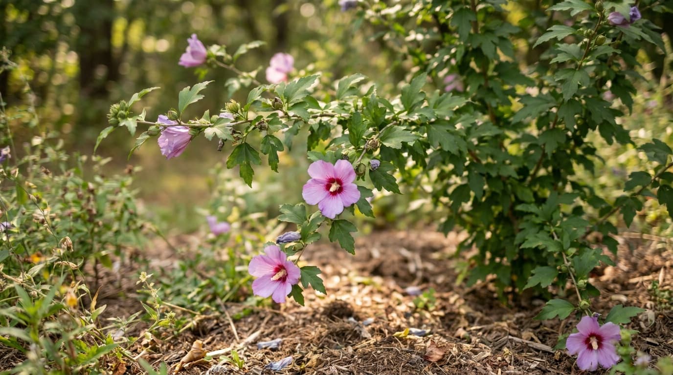 Rose of Sharon growing in a garden