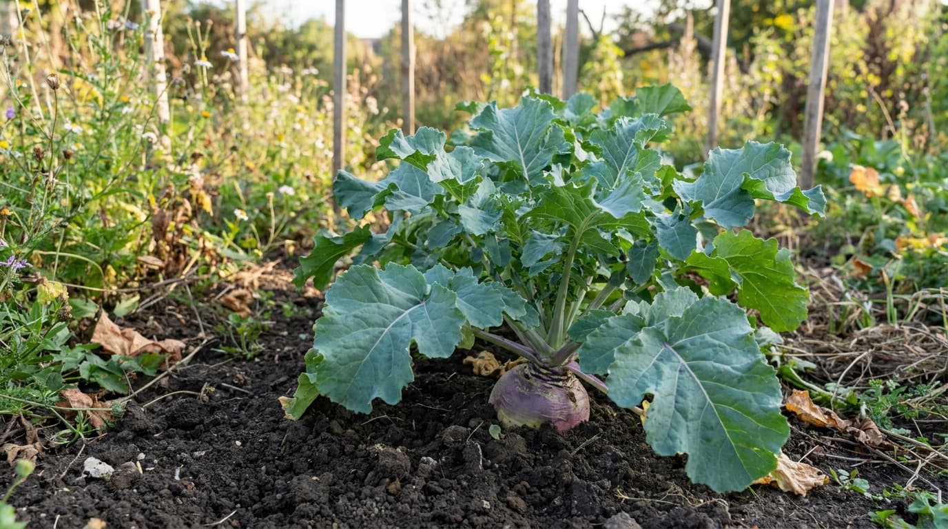 Rutabaga growing in a garden
