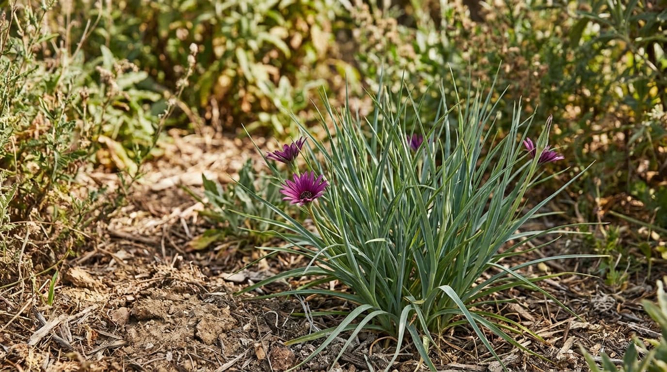 Salsify growing in a garden