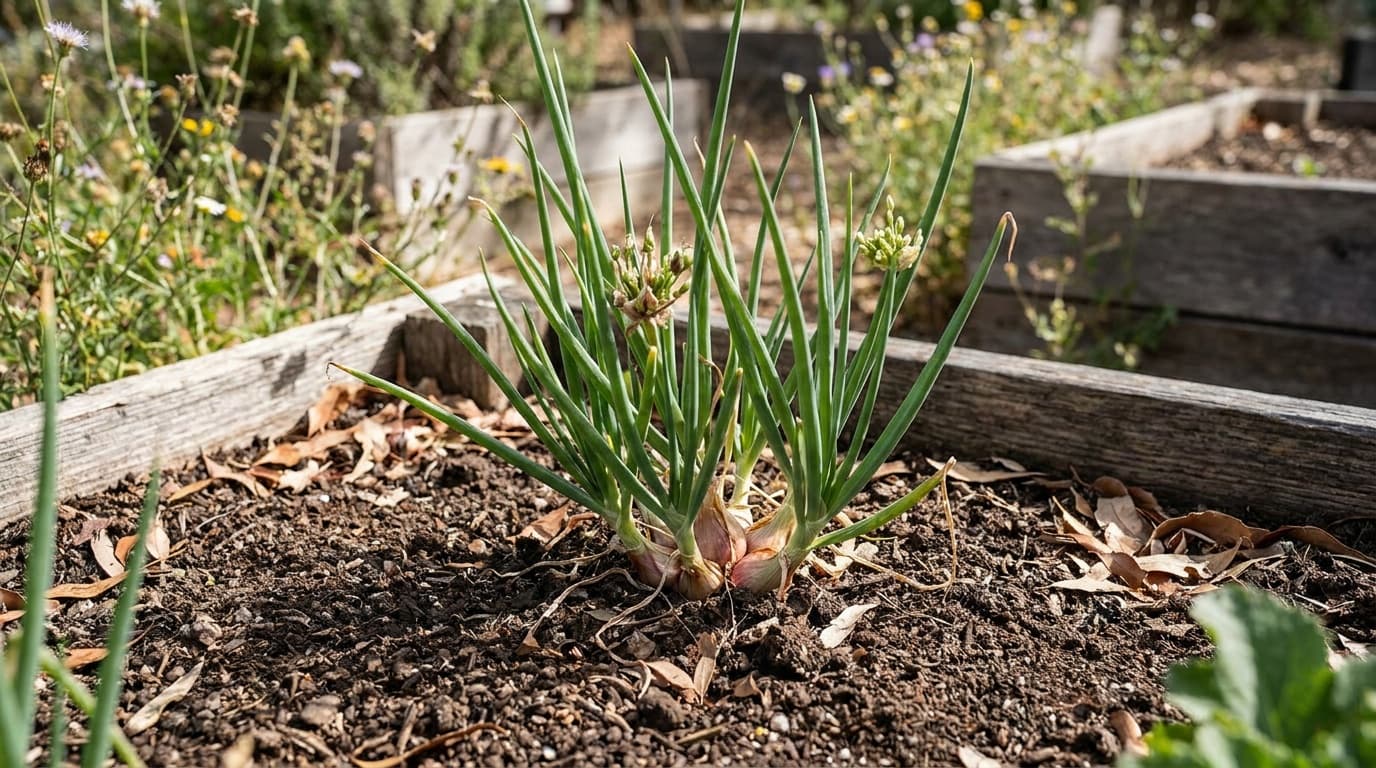 Shallot growing in a garden