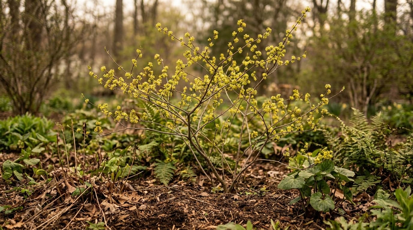 Spicebush growing in a garden