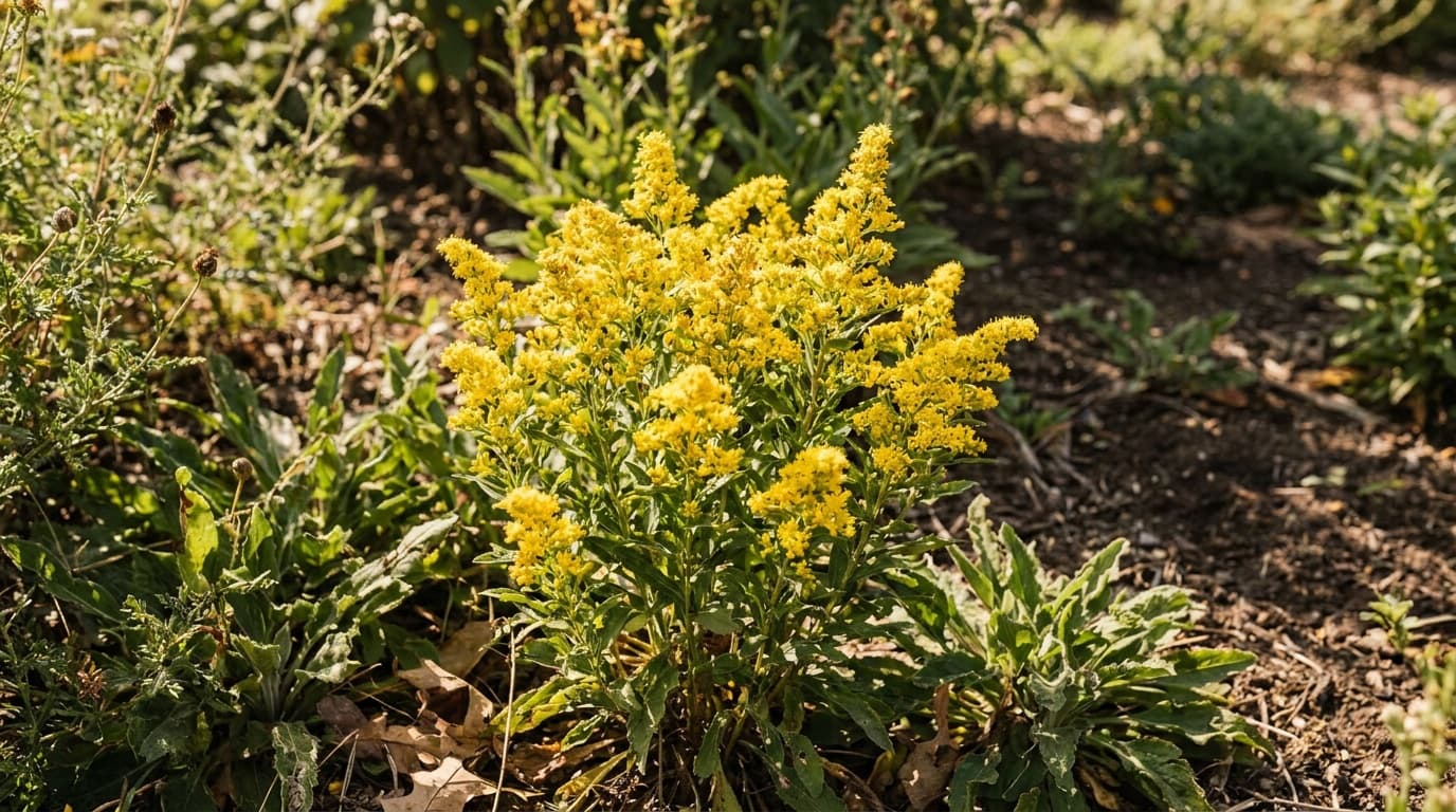 Stiff Goldenrod growing in a garden