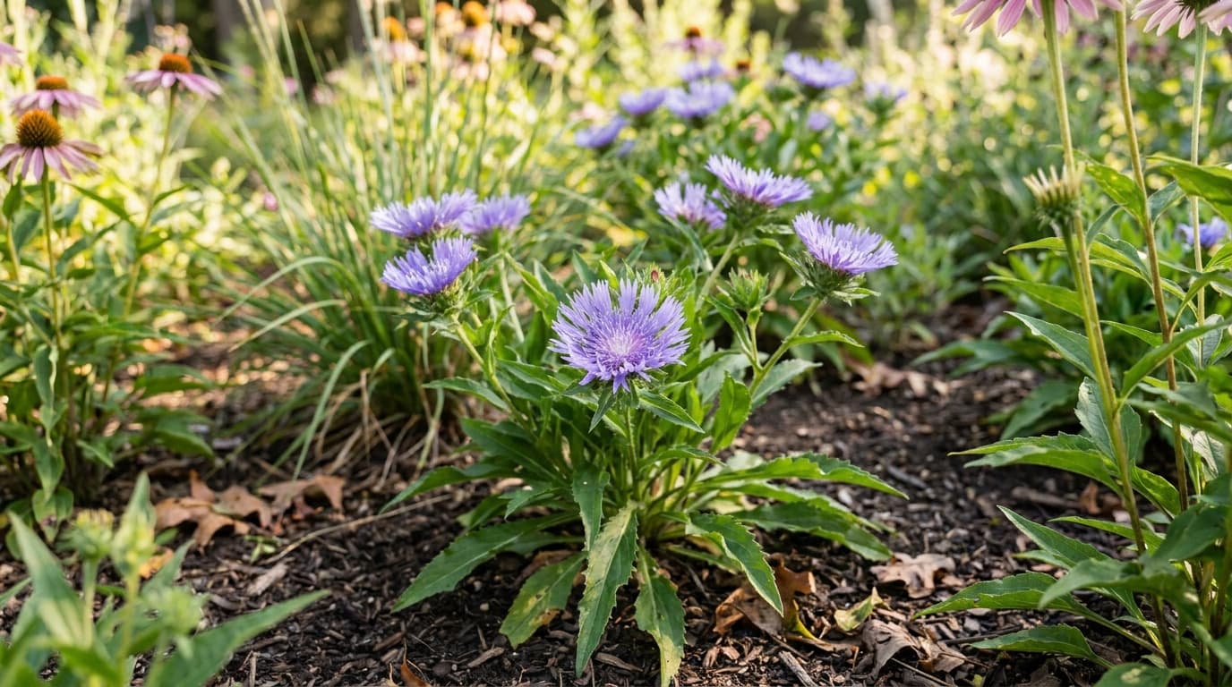 Stokes Aster growing in a garden