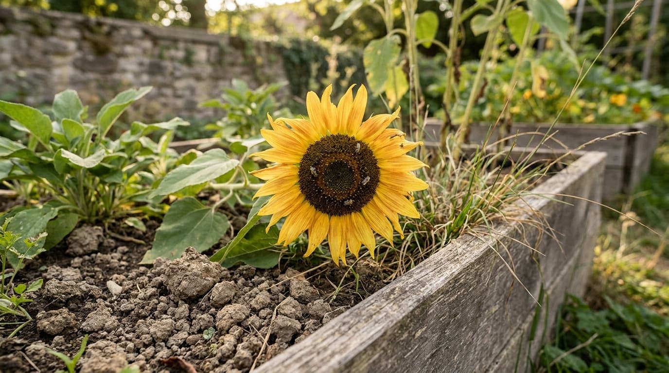Sunflower growing in a garden