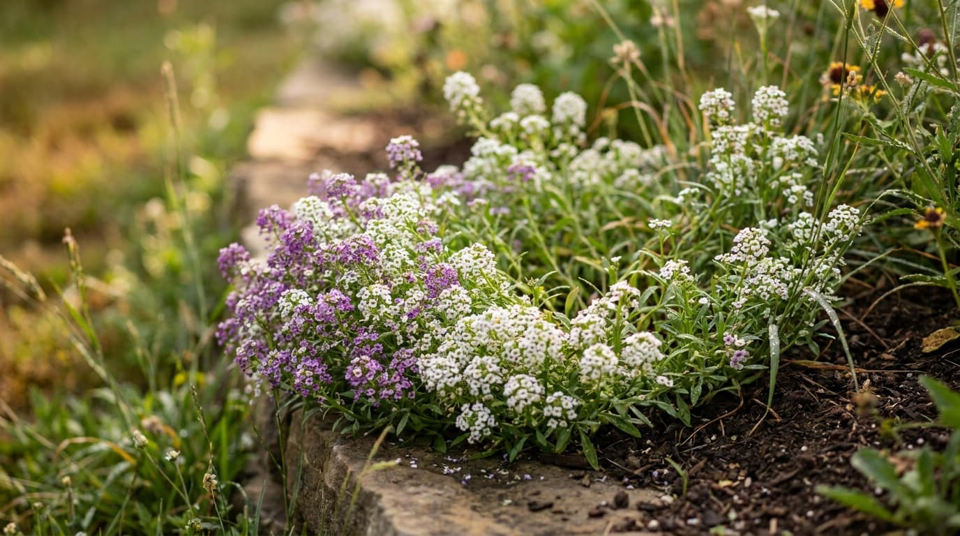 Sweet Alyssum growing in a garden