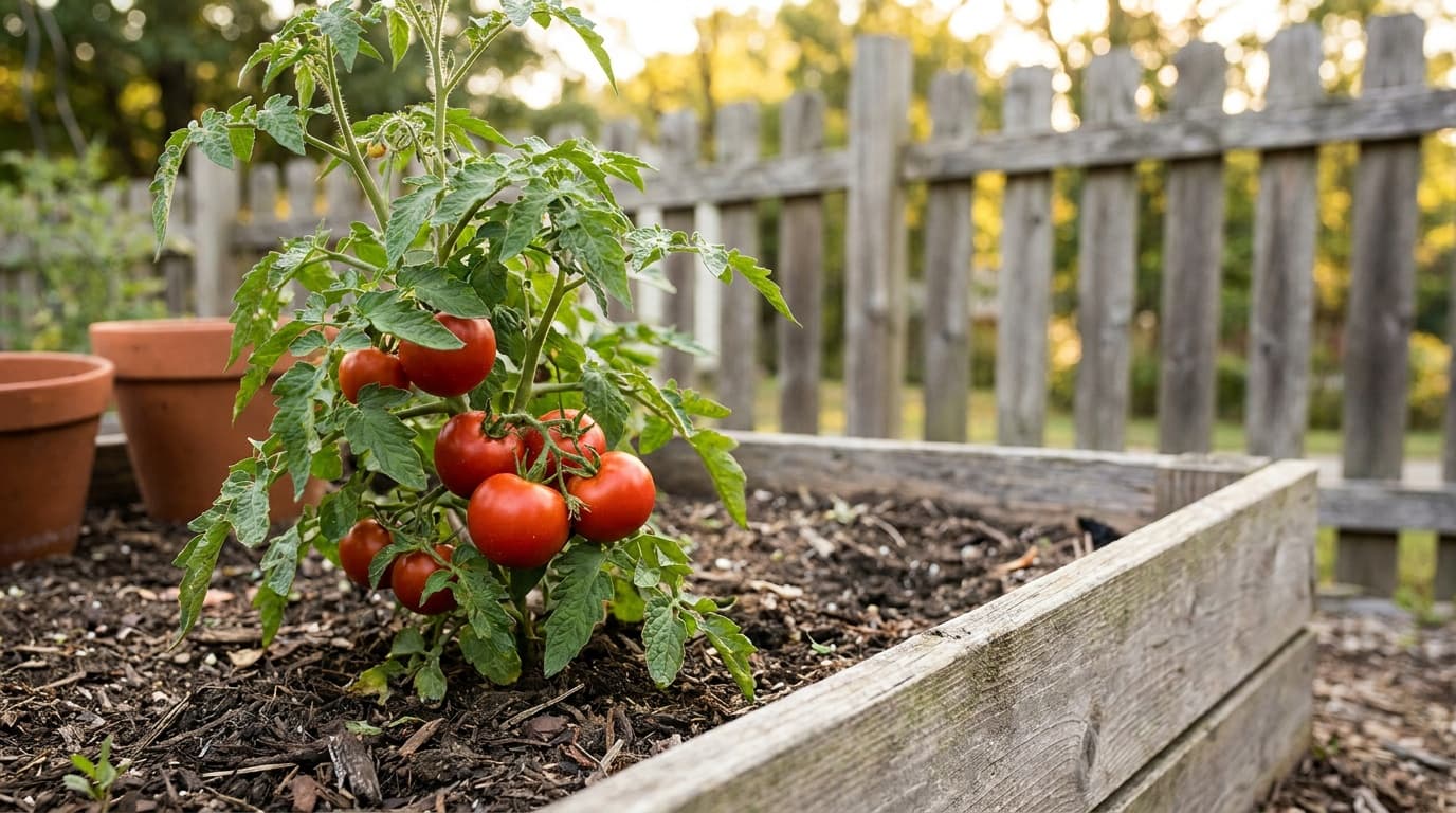 Tomato growing in a garden