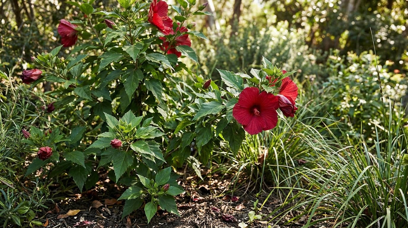 Tropical Hibiscus growing in a garden