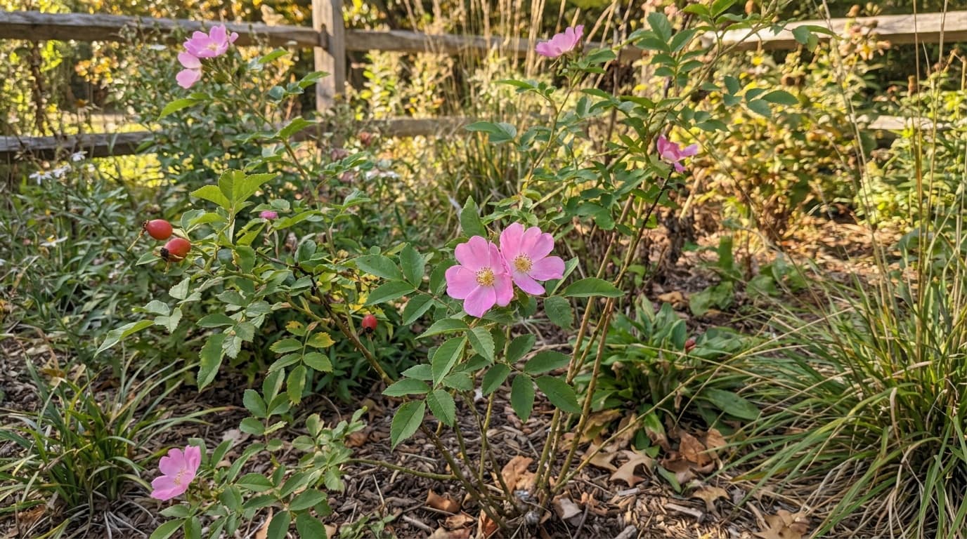 Virginia Rose growing in a garden