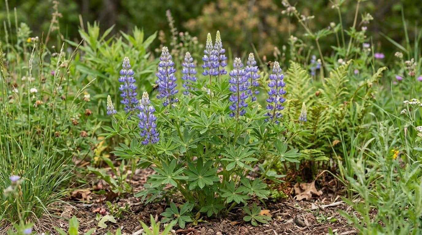 Wild Lupine growing in a garden