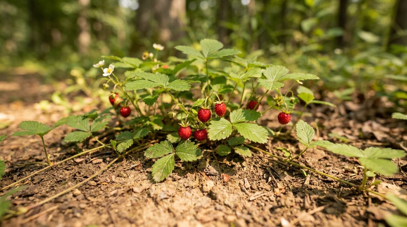 Wild Strawberry growing in a garden