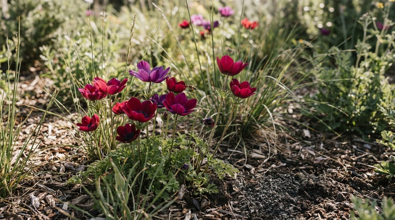 Poppy Anemone growing in a garden