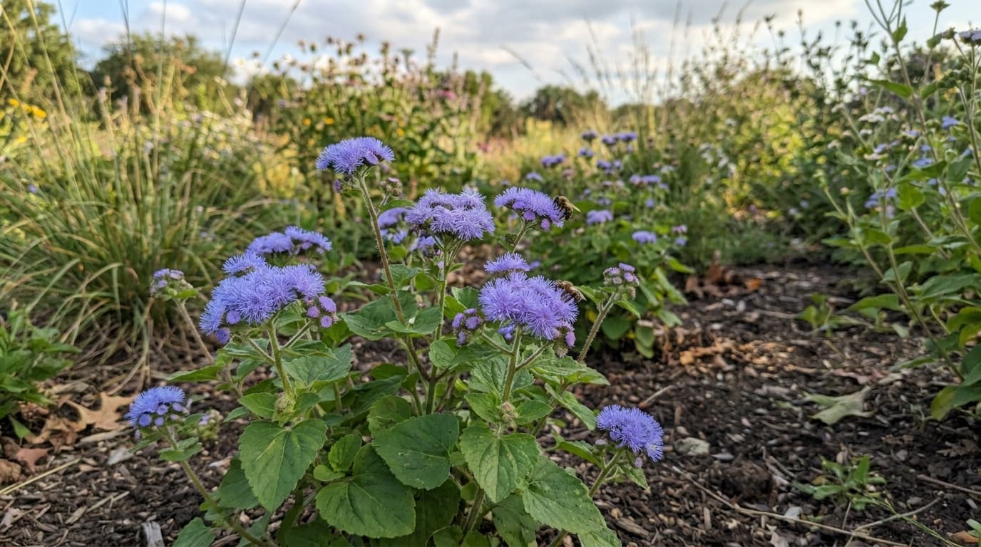 Ageratum growing in a garden