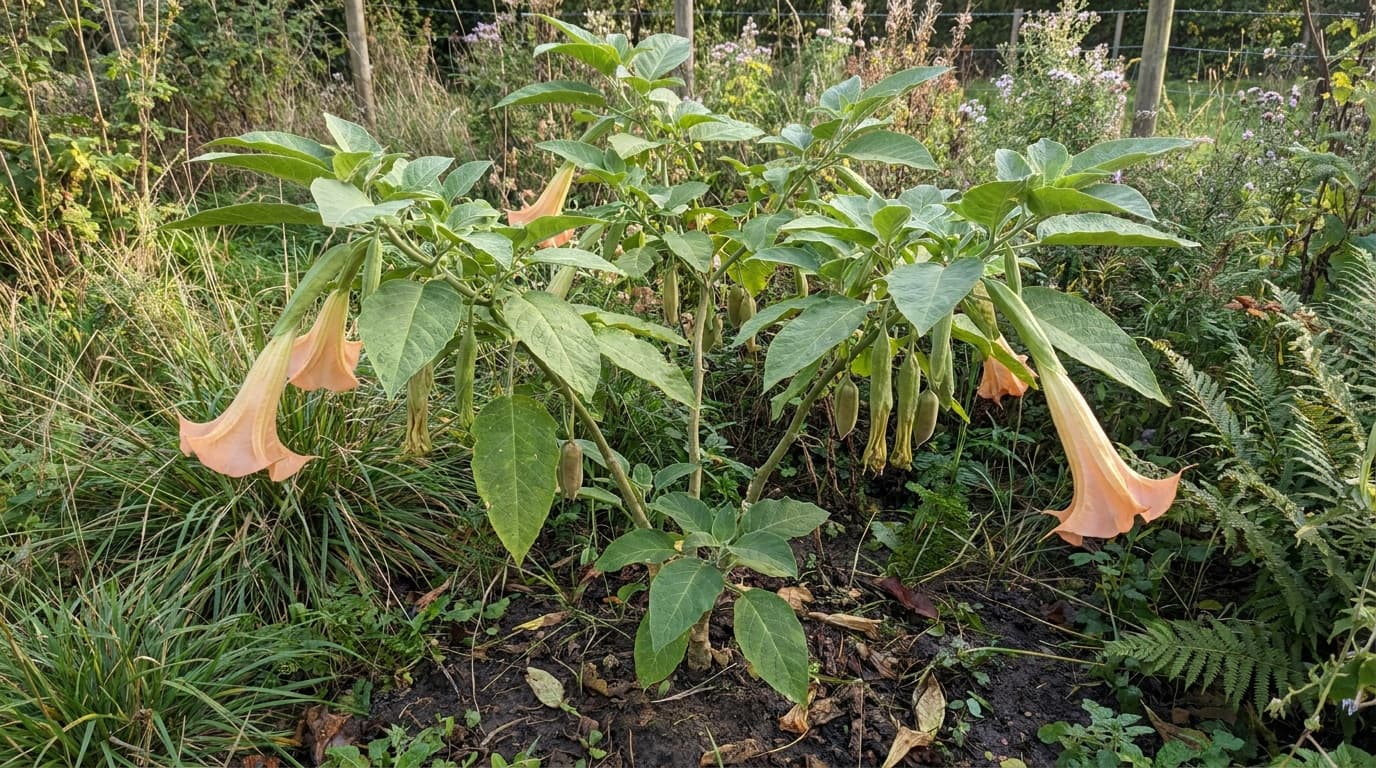 Angels Trumpet growing in a garden